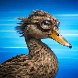 e/quacc logo: the duck in racing goggles